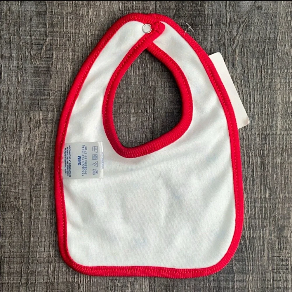💞 New Infant & Baby Boys Size 3 - 6 Months Red & White Baseball Bib